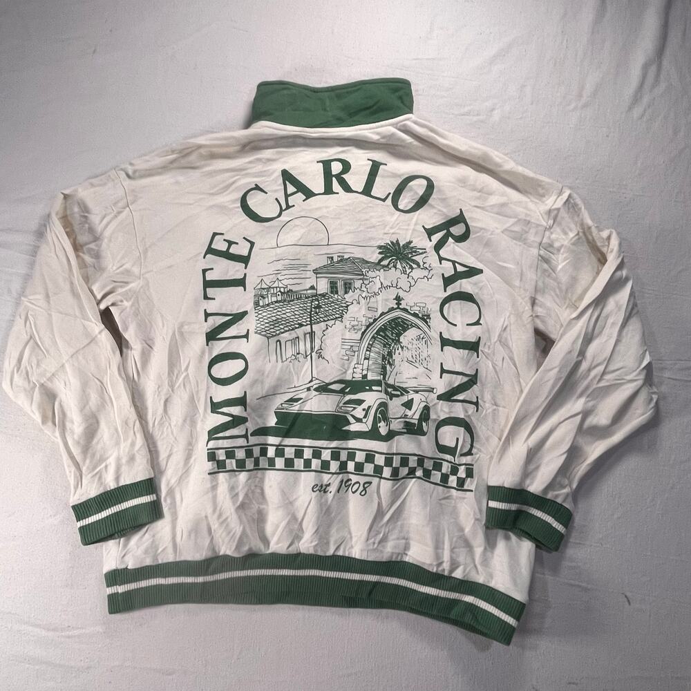 Zoe + Liv Women Monte Carlo Racing Quarter Zip XL Retro Auto Club Pullover Green
